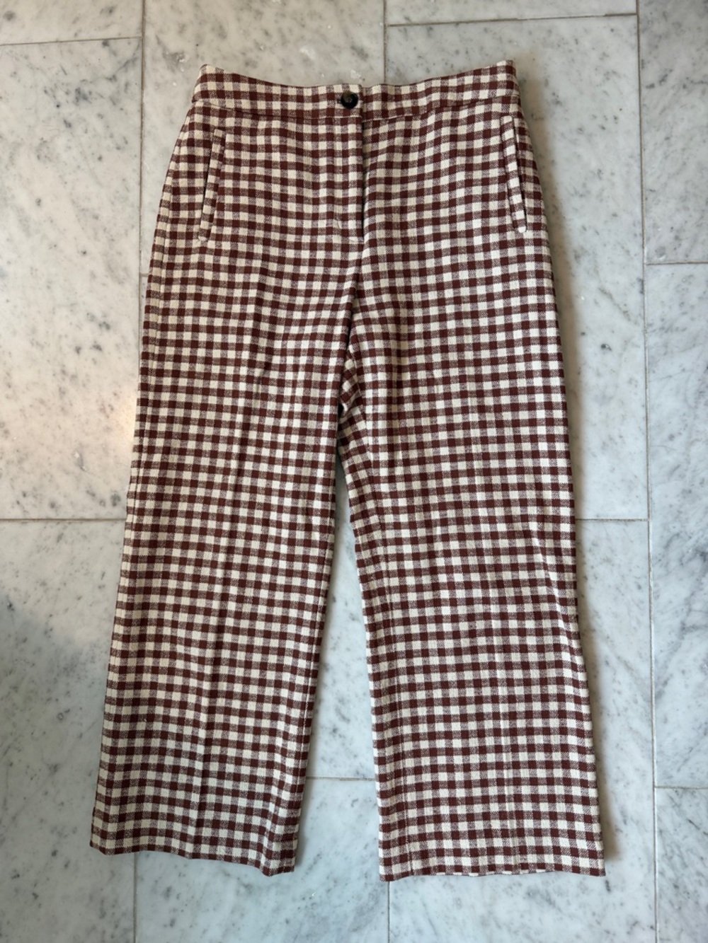 Sezane Martin Brown and White Gingham Cropped Pants size 40